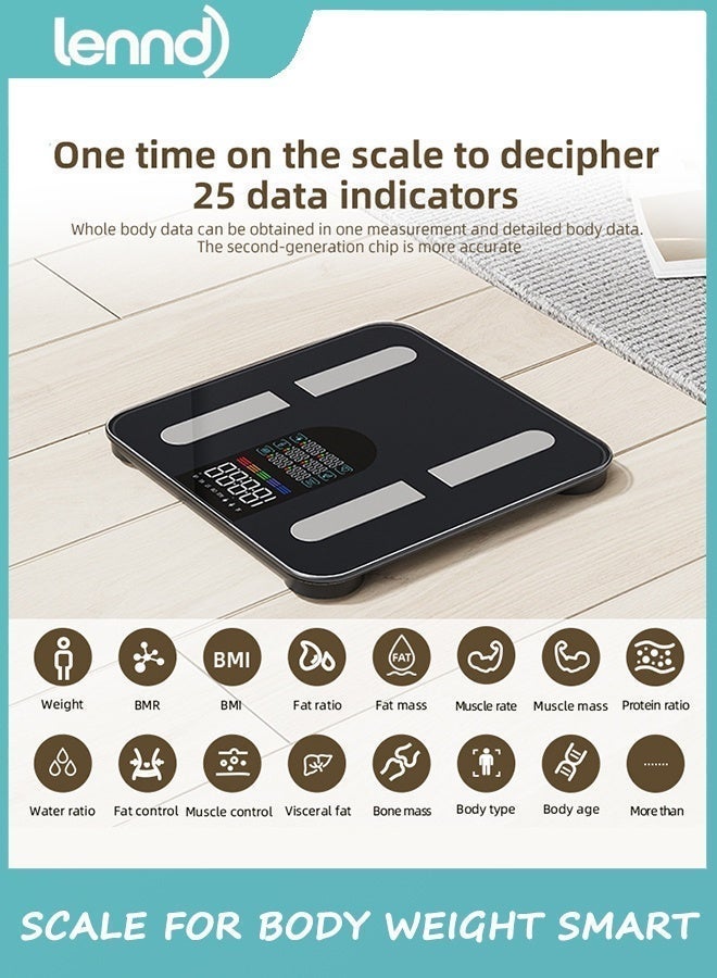 لينند ميزان ذكي لتتبع اللياقة البدنية، مزود بتقنية بلوتوث لتحليل الوزن و25 قياسًا، مع خاصية قياس معدل ضربات القلب، ومحلل صحي مع تطبيق، باللون الأزرق الداكن. - Image 3